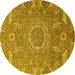 Round Abstract Yellow Modern Rug, abs652yw