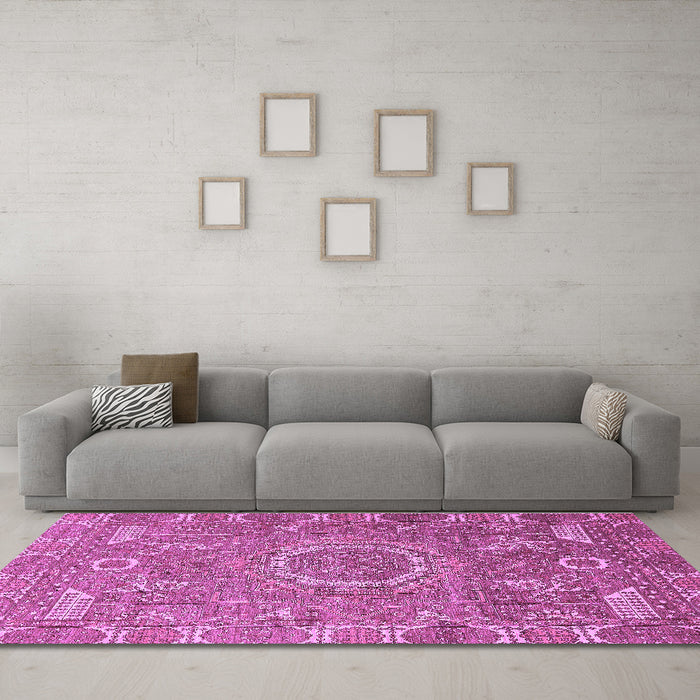 Machine Washable Abstract Purple Modern Area Rugs in a Living Room, wshabs652pur