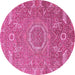 Round Machine Washable Abstract Pink Modern Rug, wshabs652pnk