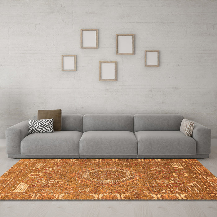 Machine Washable Abstract Orange Modern Area Rugs in a Living Room, wshabs652org
