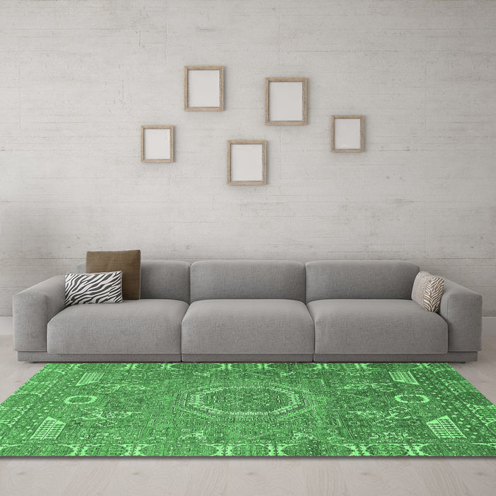 Machine Washable Abstract Emerald Green Modern Area Rugs in a Living Room,, wshabs652emgrn