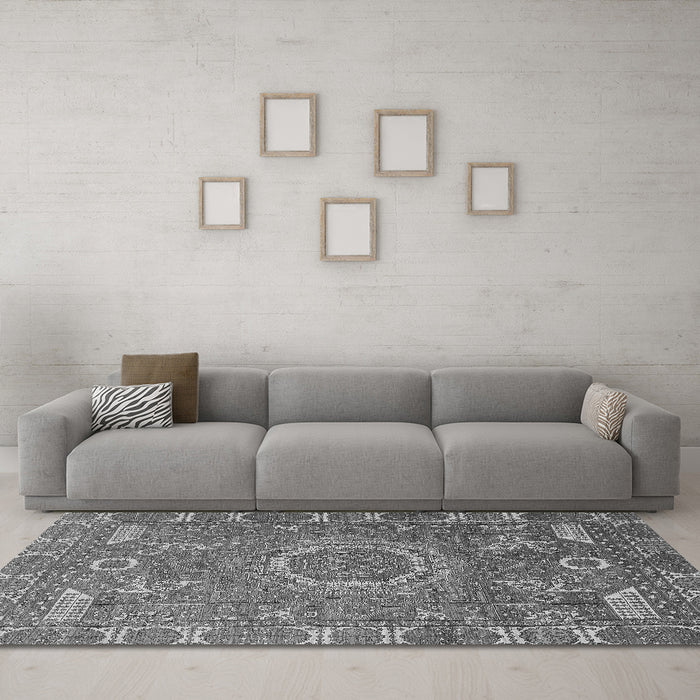 Machine Washable Abstract Gray Modern Rug in a Living Room,, wshabs652gry