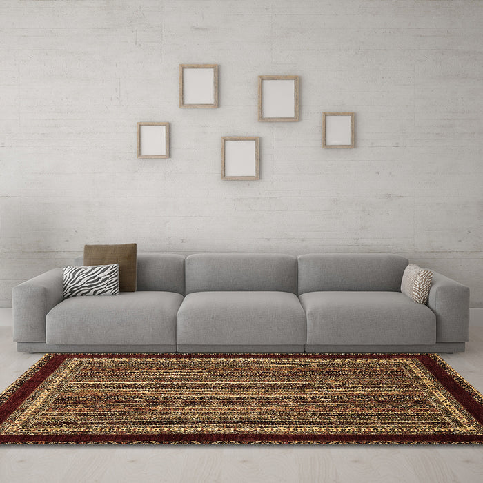 Machine Washable Abstract Brown Modern Rug in a Living Room,, wshabs653brn