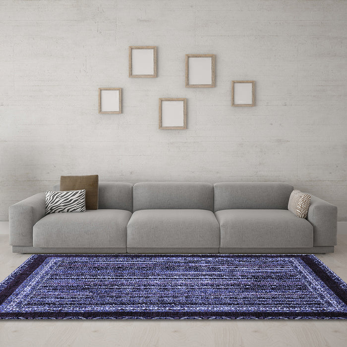 Machine Washable Abstract Blue Modern Rug in a Living Room, wshabs653blu