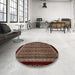 Round Abstract Dark Almond Brown Modern Rug in a Office, abs653