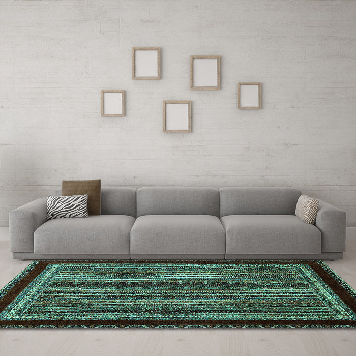 Machine Washable Abstract Turquoise Modern Area Rugs in a Living Room,, wshabs653turq
