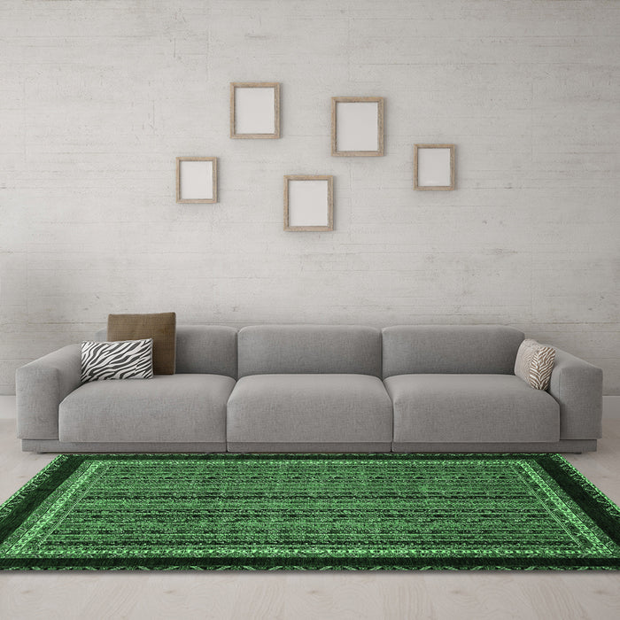 Machine Washable Abstract Emerald Green Modern Area Rugs in a Living Room,, wshabs653emgrn