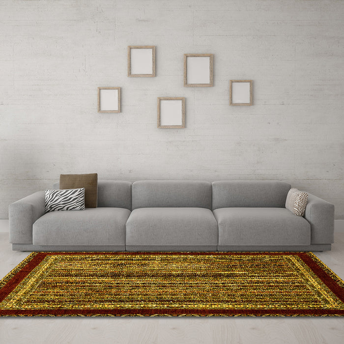 Machine Washable Abstract Yellow Modern Rug in a Living Room, wshabs653yw