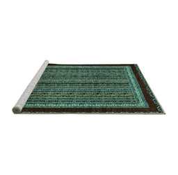Sideview of Machine Washable Abstract Turquoise Modern Area Rugs, wshabs653turq