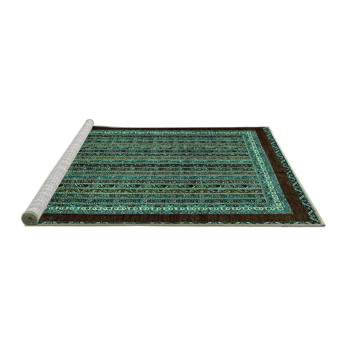Sideview of Machine Washable Abstract Turquoise Modern Area Rugs, wshabs653turq