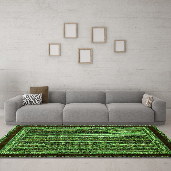 Machine Washable Abstract Green Modern Area Rugs in a Living Room,, wshabs653grn