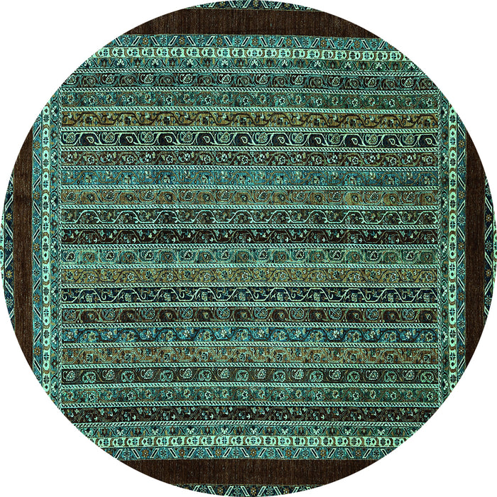 Round Machine Washable Abstract Turquoise Modern Area Rugs, wshabs653turq