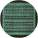 Round Machine Washable Abstract Turquoise Modern Area Rugs, wshabs653turq