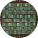 Round Abstract Turquoise Modern Rug, abs654turq