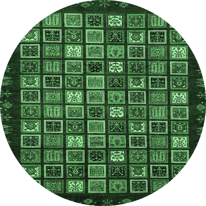 Round Machine Washable Abstract Emerald Green Modern Area Rugs, wshabs654emgrn