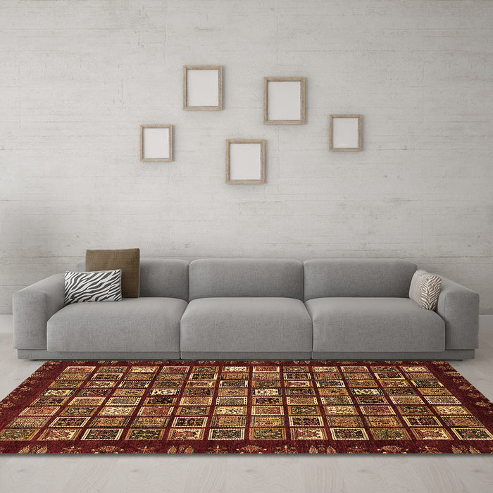 Machine Washable Abstract Brown Modern Rug in a Living Room,, wshabs654brn