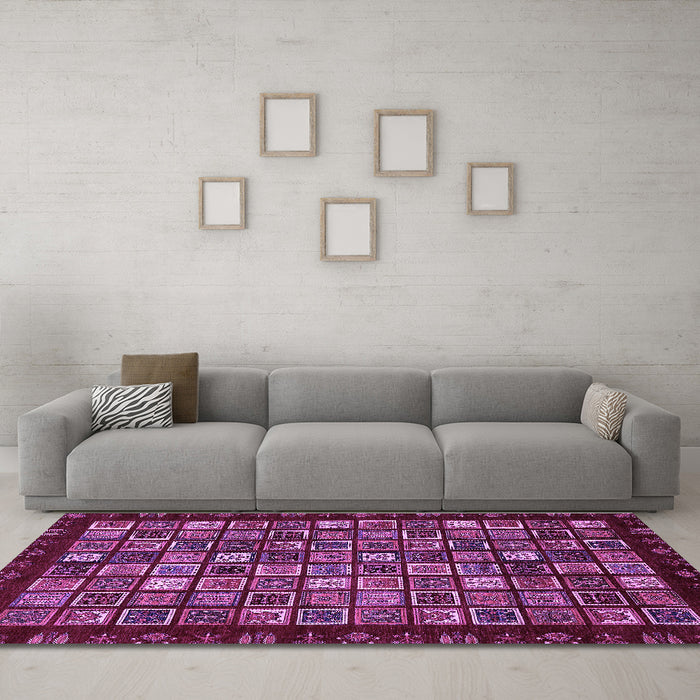 Machine Washable Abstract Purple Modern Area Rugs in a Living Room, wshabs654pur