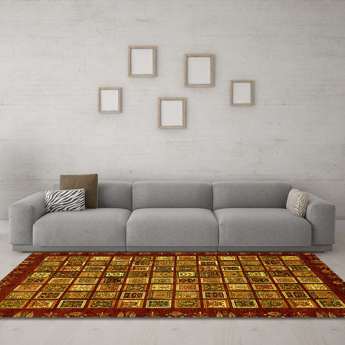 Machine Washable Abstract Yellow Modern Rug in a Living Room, wshabs654yw