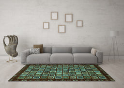 Machine Washable Abstract Turquoise Modern Area Rugs in a Living Room,, wshabs654turq
