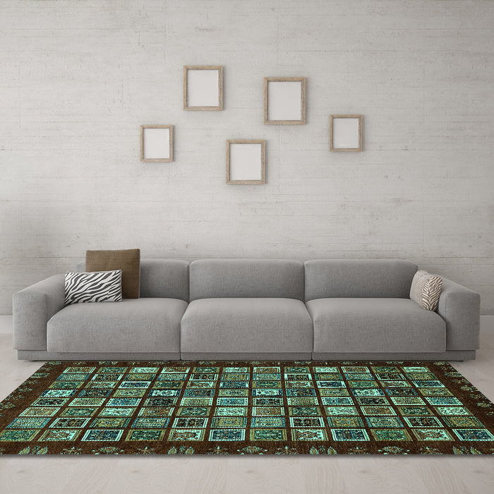 Machine Washable Abstract Turquoise Modern Area Rugs in a Living Room,, wshabs654turq