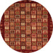 Round Machine Washable Abstract Orange Modern Area Rugs, wshabs654org