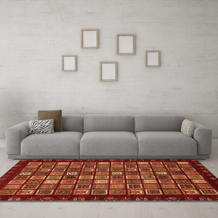 Machine Washable Abstract Orange Modern Area Rugs in a Living Room, wshabs654org