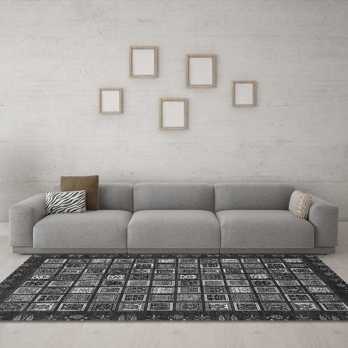 Machine Washable Abstract Gray Modern Rug in a Living Room,, wshabs654gry