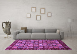 Machine Washable Abstract Purple Modern Area Rugs in a Living Room, wshabs655pur