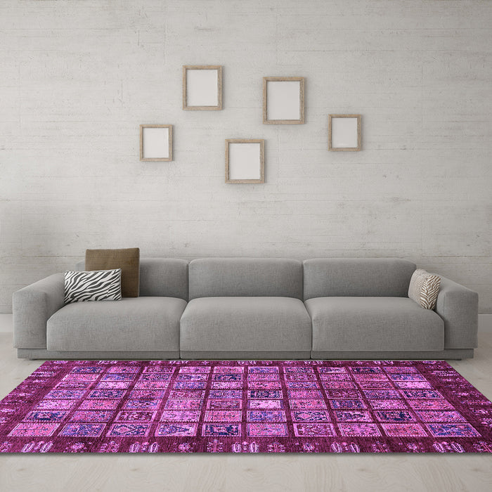 Machine Washable Abstract Purple Modern Area Rugs in a Living Room, wshabs655pur