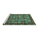 Sideview of Machine Washable Abstract Turquoise Modern Area Rugs, wshabs655turq