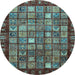 Round Abstract Light Blue Modern Rug, abs655lblu