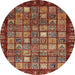 Round Machine Washable Abstract Tomato Red Rug, wshabs655