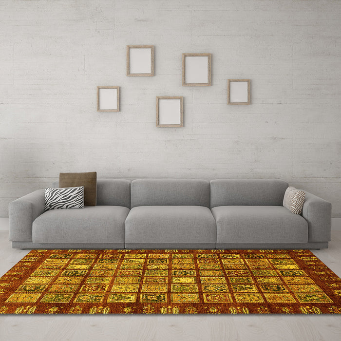 Machine Washable Abstract Yellow Modern Rug in a Living Room, wshabs655yw