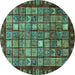 Round Machine Washable Abstract Turquoise Modern Area Rugs, wshabs655turq