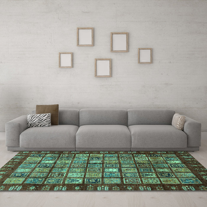 Machine Washable Abstract Turquoise Modern Area Rugs in a Living Room,, wshabs655turq