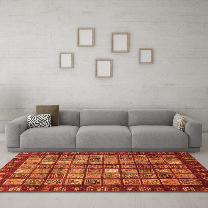 Machine Washable Abstract Orange Modern Area Rugs in a Living Room, wshabs655org