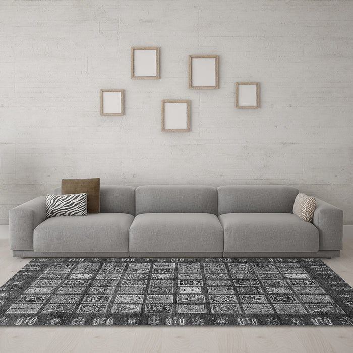 Machine Washable Abstract Gray Modern Rug in a Living Room,, wshabs655gry