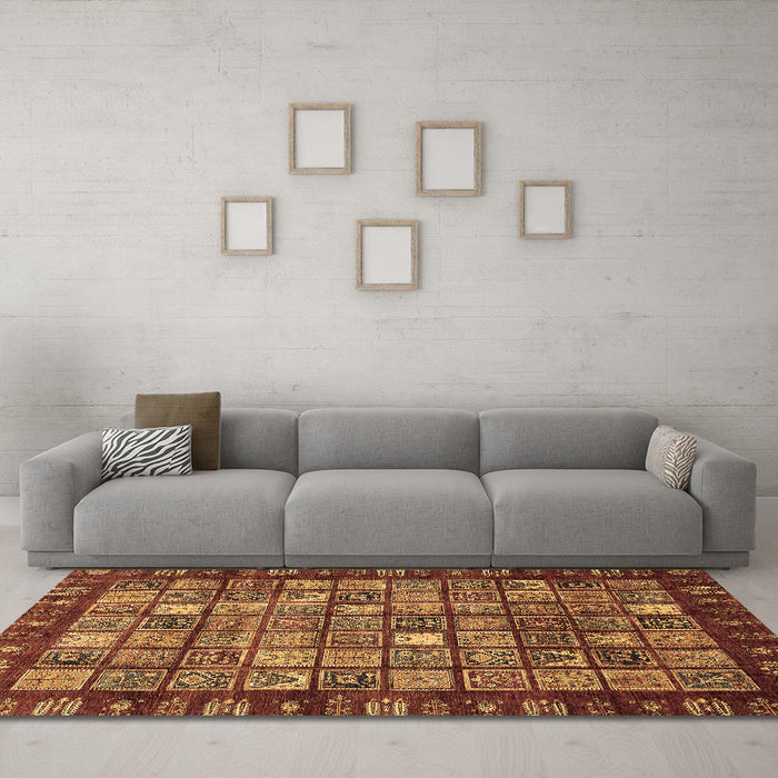 Machine Washable Abstract Brown Modern Rug in a Living Room,, wshabs655brn