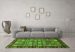 Machine Washable Abstract Green Modern Area Rugs in a Living Room,, wshabs655grn