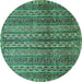 Round Abstract Turquoise Modern Rug, abs656turq