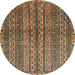 Round Machine Washable Abstract Red Brown Rug, wshabs656