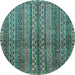 Round Abstract Light Blue Modern Rug, abs656lblu