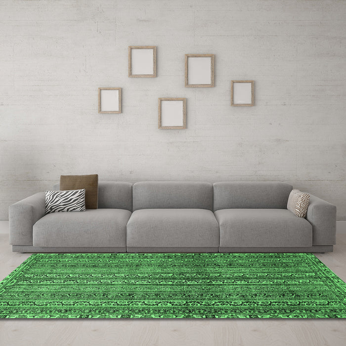 Machine Washable Abstract Emerald Green Modern Area Rugs in a Living Room,, wshabs656emgrn