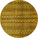 Round Abstract Yellow Modern Rug, abs656yw