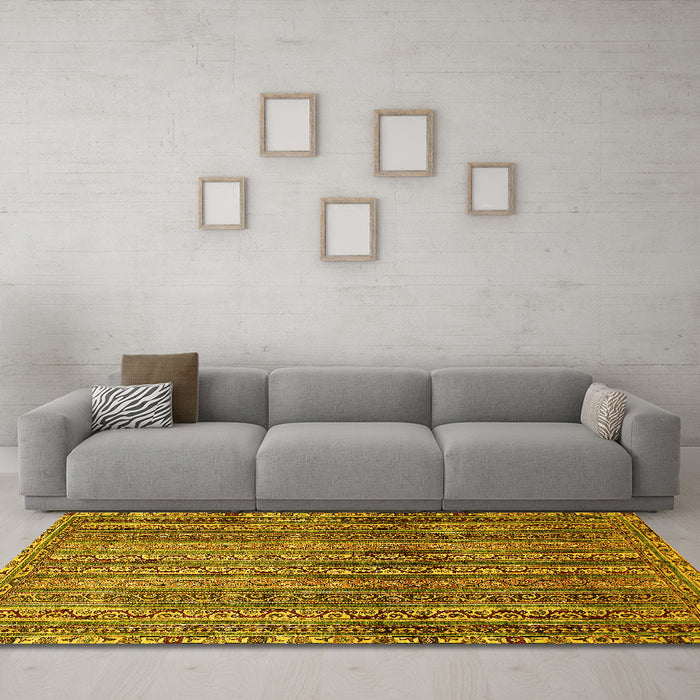 Machine Washable Abstract Yellow Modern Rug in a Living Room, wshabs656yw