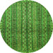 Round Machine Washable Abstract Green Modern Area Rugs, wshabs656grn