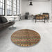 Round Machine Washable Abstract Red Brown Rug in a Office, wshabs656