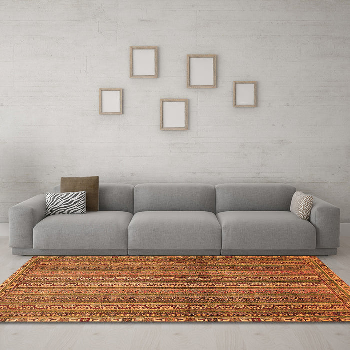 Machine Washable Abstract Orange Modern Area Rugs in a Living Room, wshabs656org