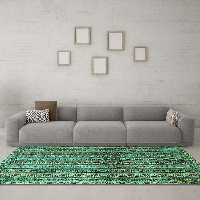 Machine Washable Abstract Turquoise Modern Area Rugs in a Living Room,, wshabs656turq
