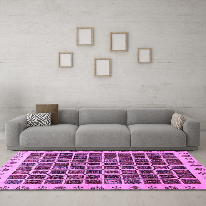 Machine Washable Abstract Purple Modern Area Rugs in a Living Room, wshabs657pur